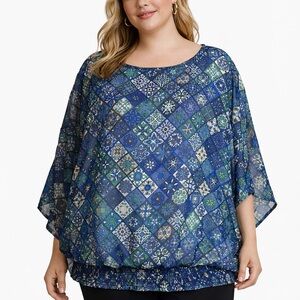 Salon Studio Chic Blue Patterned Blouse